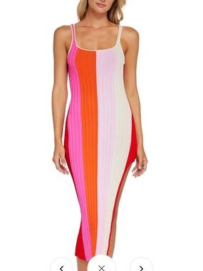 PQ Swim Vertical Colorblock Ribbed Midi Dress in Pink, Orange, Red, Cream
